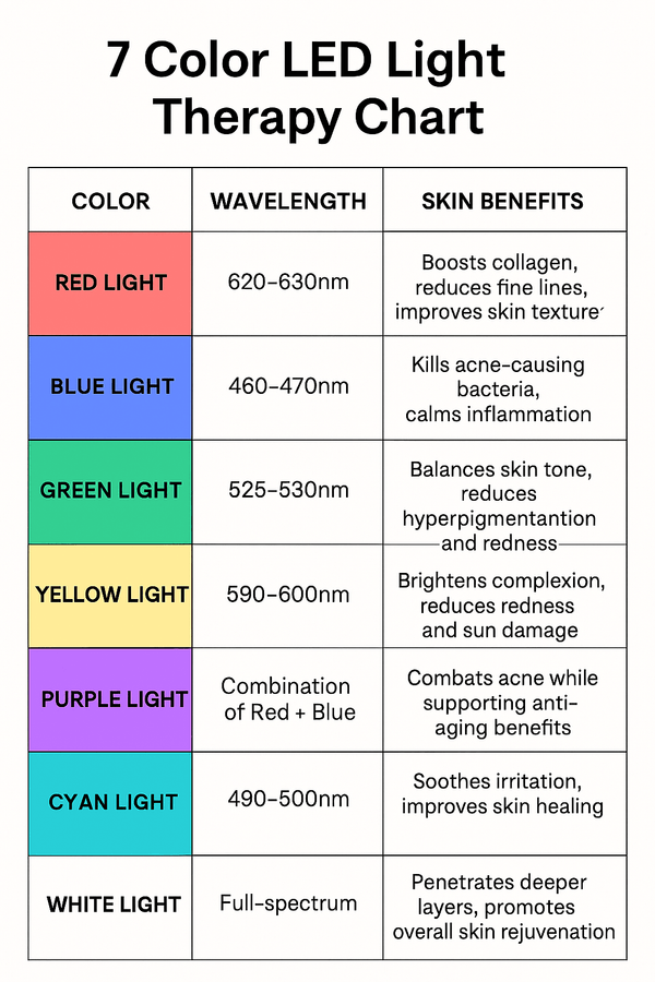 7 Color LED Light Therapy Chart & Benefits ZAQ