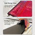 Red light therapy mat with text highlighting high energy value and zipper feature, person using the mat.