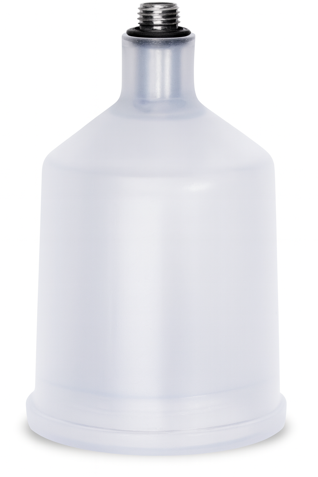 Clear plastic bottle with metal cap on a white background