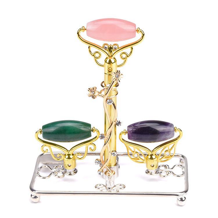 Limited Edition - Magic Wand - Jade, Rose Quartz, Amethyst Facial Roller w/ Stand - ZAQ