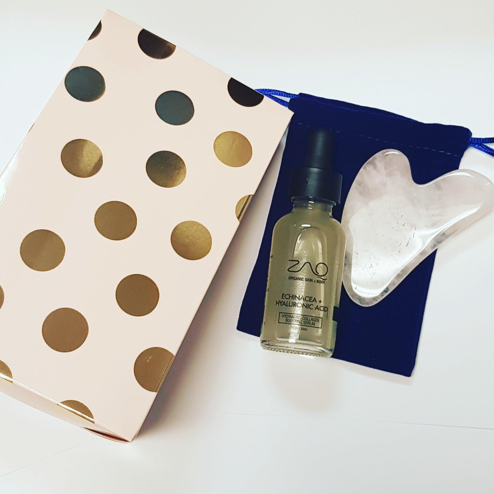 Hydrating Collagen Boosting Serum + Rose Quartz Gua Sha Set - ZAQ