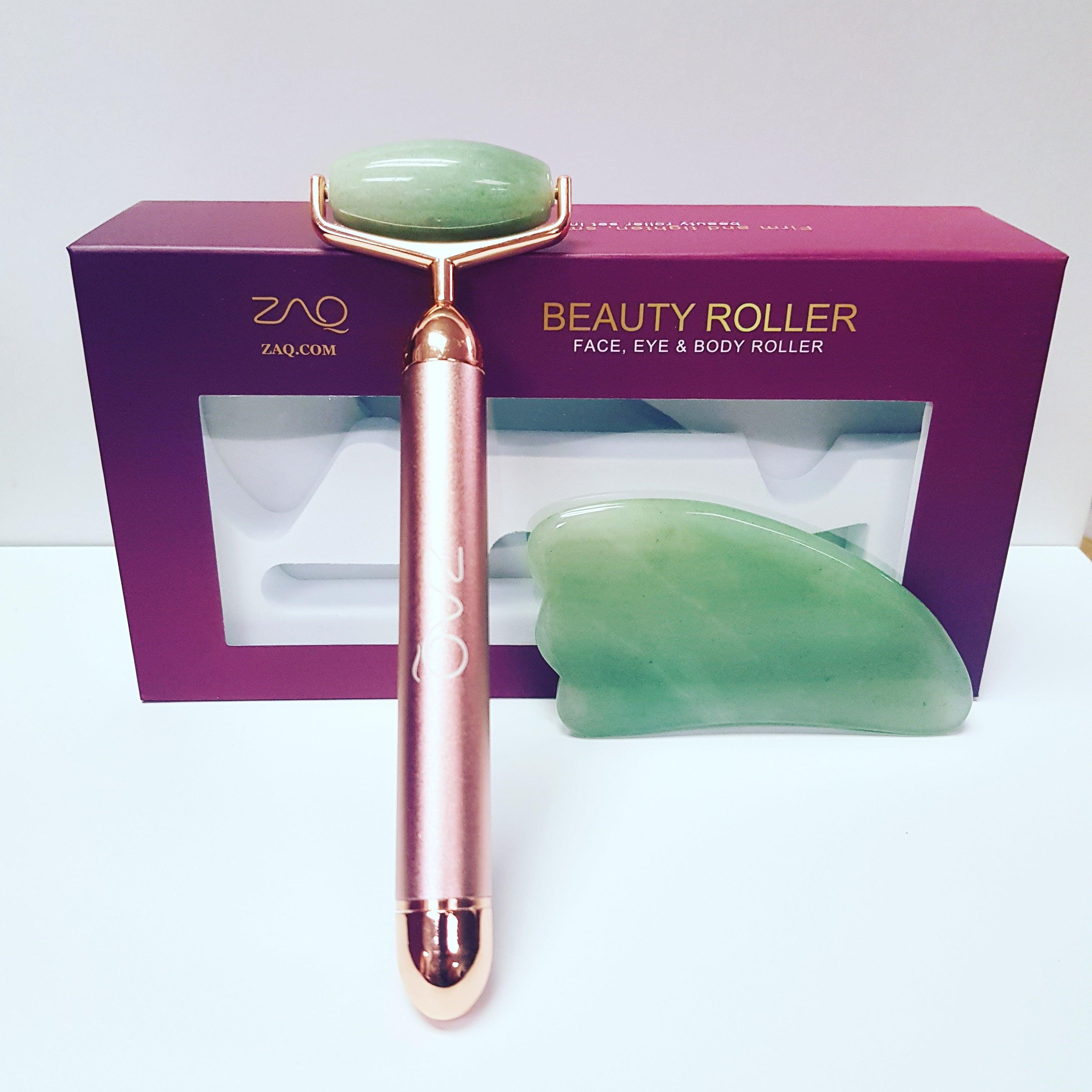Roll-On Jade W-Sonic Vibrating Face Roller + Gua Sha Set - ZAQ