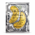 ZAQ 24K Gold Gel Eye Mask in a silver foil pouch with a yellow gel patch visible through the clear front window.
