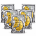 Six silver foil sachets of ZAQ 24K Gold Eye Mask Lift & Firm arranged in a fan-like layout on a white background.