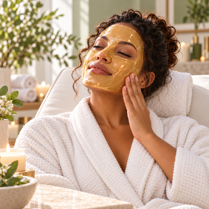 24K Gold Hydrogel Face Mask – Leaves skin feeling hydrated and soothed.
