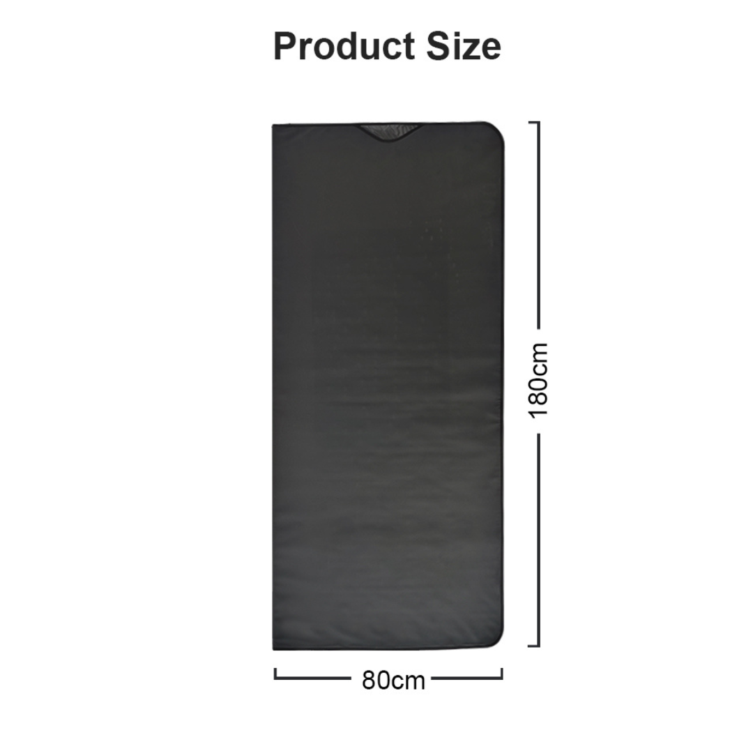 Black rectangular product with dimensions labeled on a white background