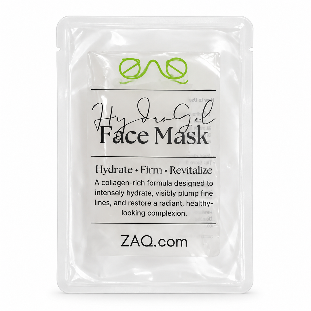 ZAQ. All of You Hydra Gel Face Mask in a clear stand-up pouch with a white label and green logo, shown on a white background.