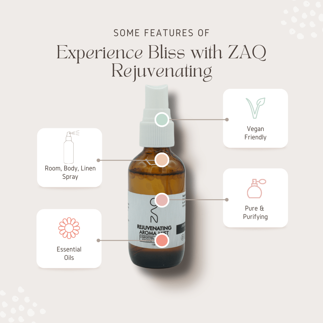 Experience Bliss with ZAQ Rejuvenating Aroma Essential Oil Mist - Made in the USA - ZAQ