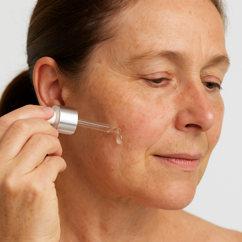 Woman applying a ZAQ Serum to her face.
