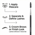 Makeup brush with instructions on how to use it for applying mascara, separating and defining lashes, and grooming brows.