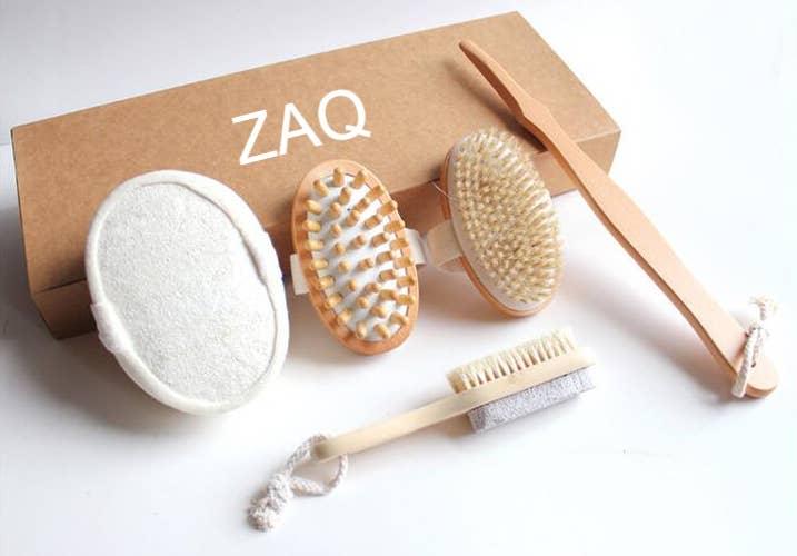 Luxuriate in the Best Shower & Bath Spa Set: Dry Brush, Stone Brush, Loofah Sponge - ZAQ Skin & Body