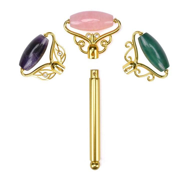 Limited Edition - Magic Wand - Jade, Rose Quartz, Amethyst Facial Roller w/ Stand - ZAQ