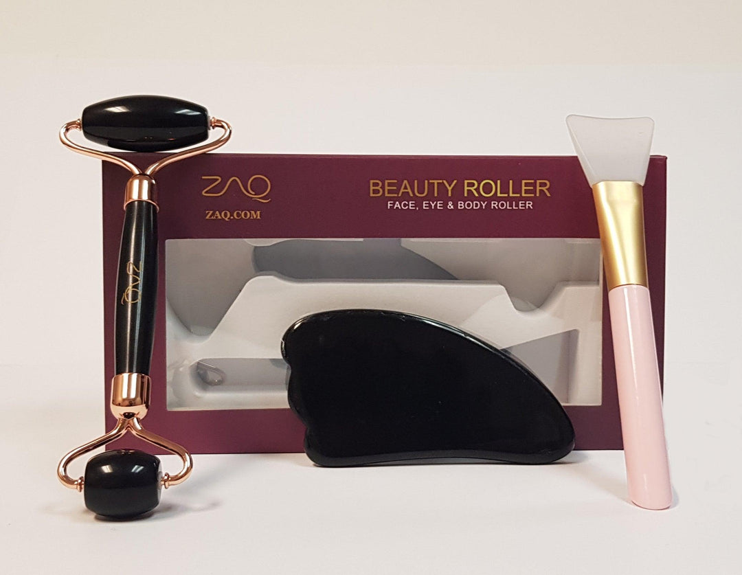 Black Obsidian Facial Roller With Gua Sha Set - ZAQ