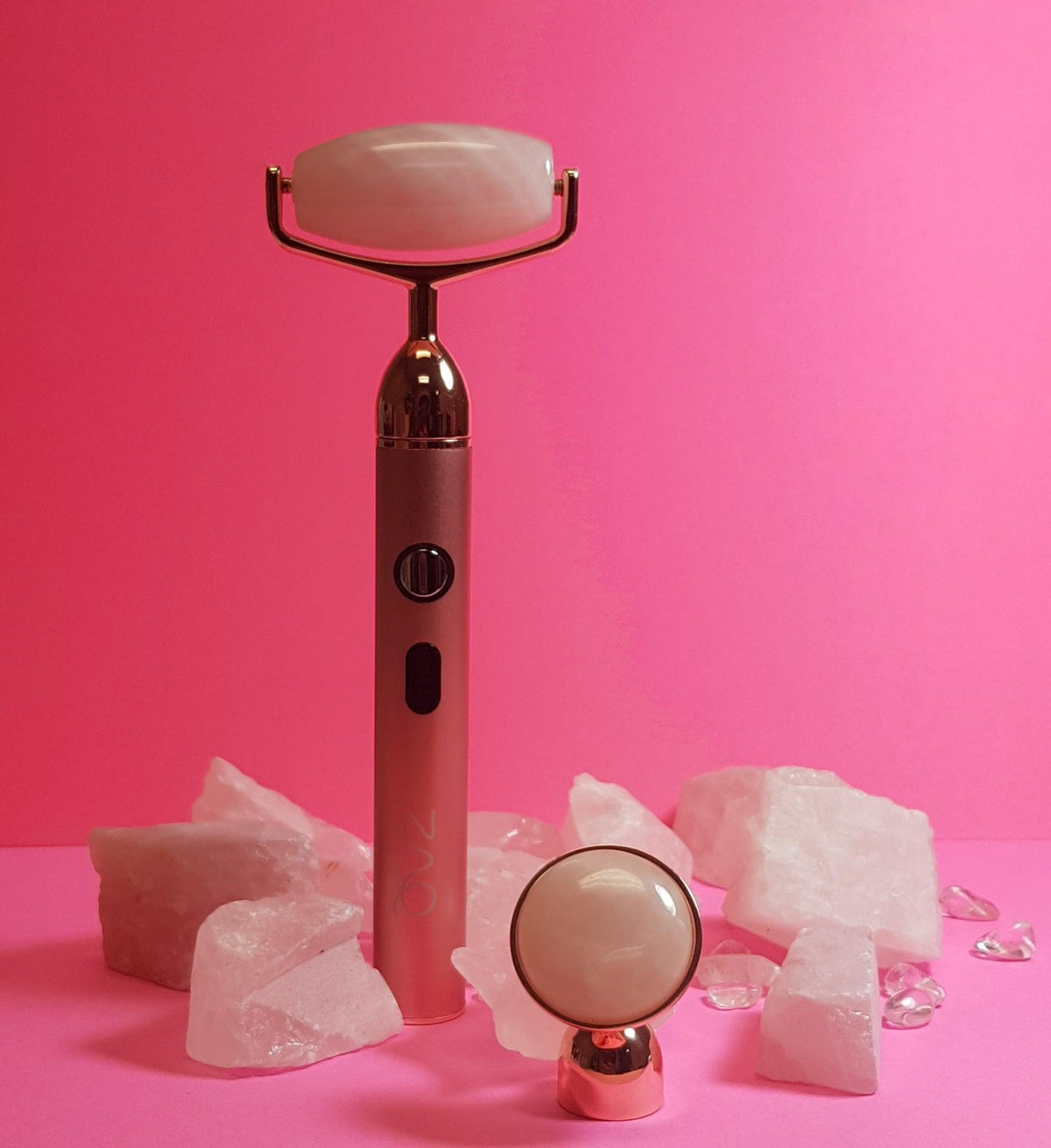 ZAQ Sana Rose Quartz USB Rechargeable Vibrating Changeable Face Rollers - 3 Speed - ZAQ