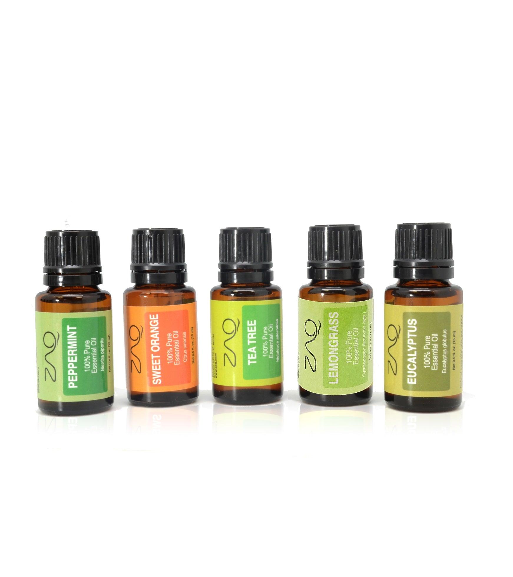 Gift Set-5 Pack - Essential Oils - (Eucalyptus, Lemongrass, Orange, Peppermint, Tea Tree) - ZAQ Skin & Body