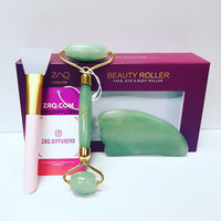 Jade Facial Roller, Gua Sha Board + Brush - ZAQ
