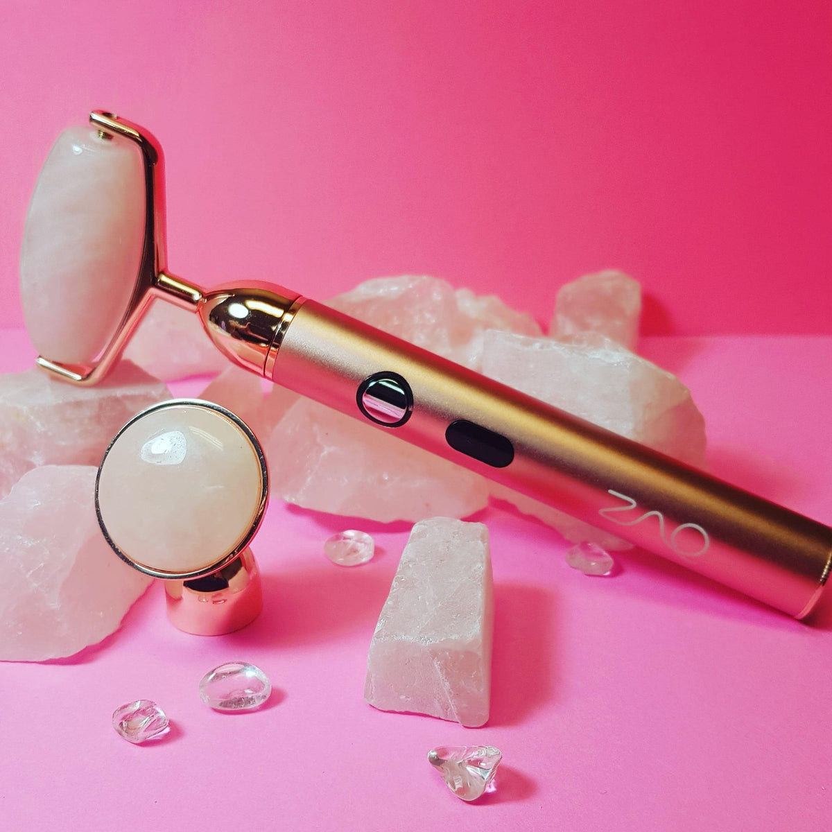 ZAQ Sana Rose Quartz USB Rechargeable Vibrating Changeable Face Rollers - 3 Speed - ZAQ