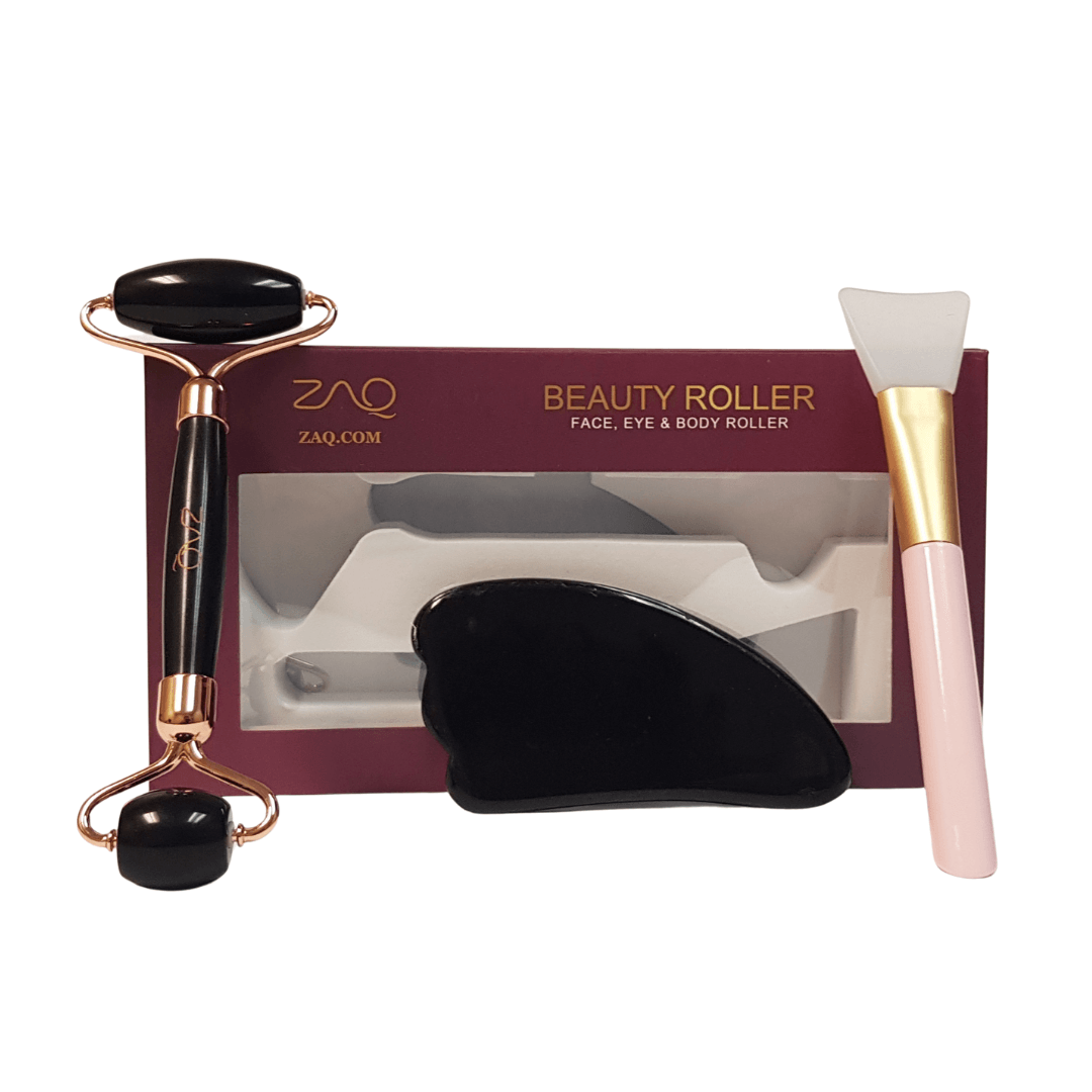 Black Obsidian Facial Roller With Gua Sha Set - ZAQ