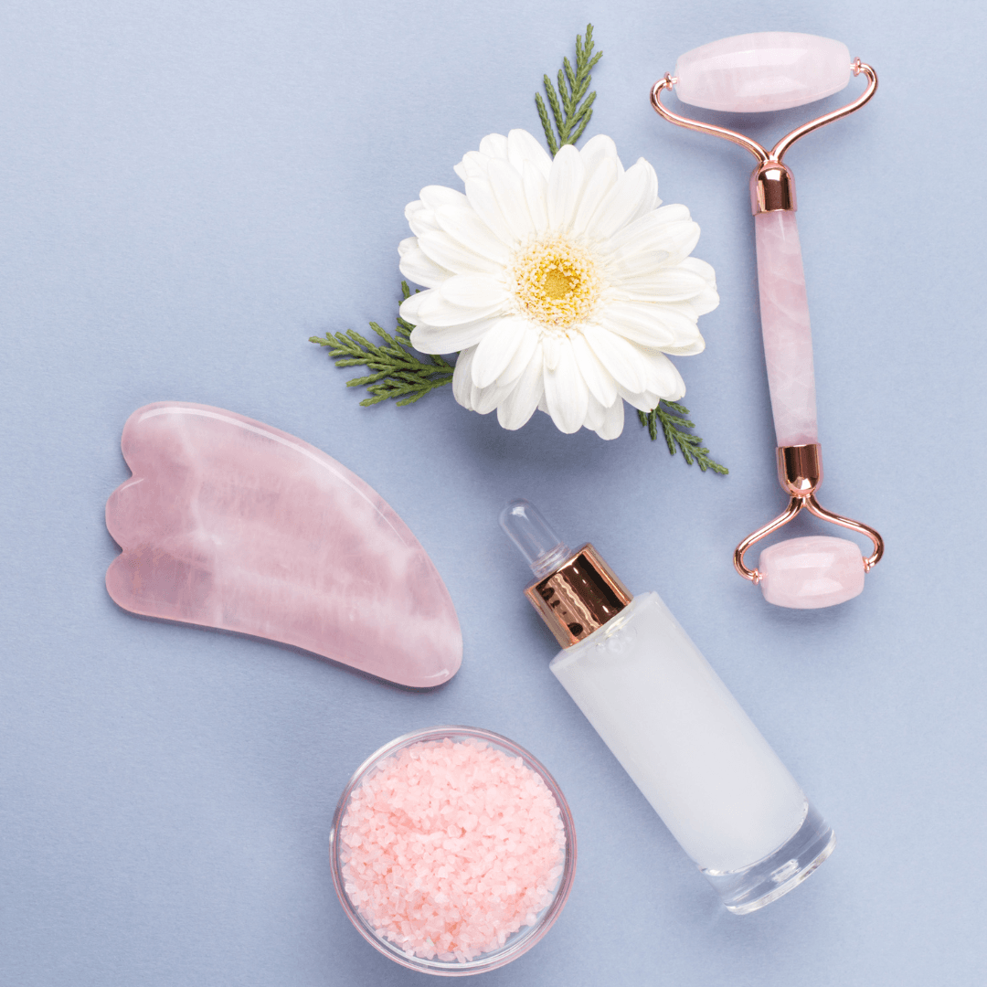 ZAQ Rose Quartz Facial Roller, Gua Sha Board + Brush Set - ZAQ